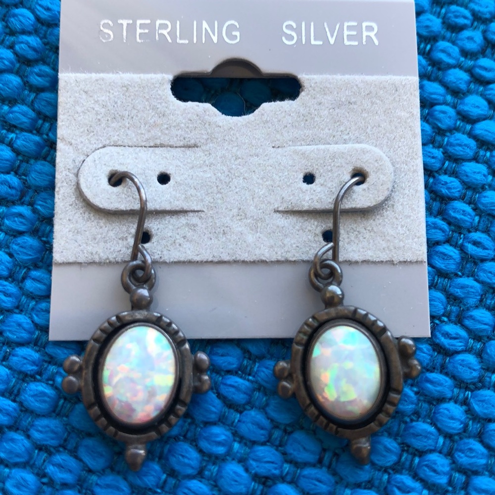 Genuine Opal dangle sterling silver earrings